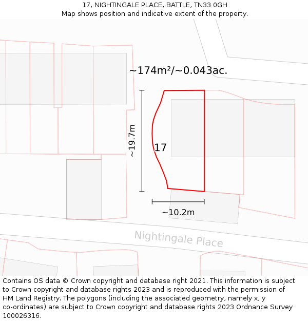 17, NIGHTINGALE PLACE, BATTLE, TN33 0GH: Plot and title map