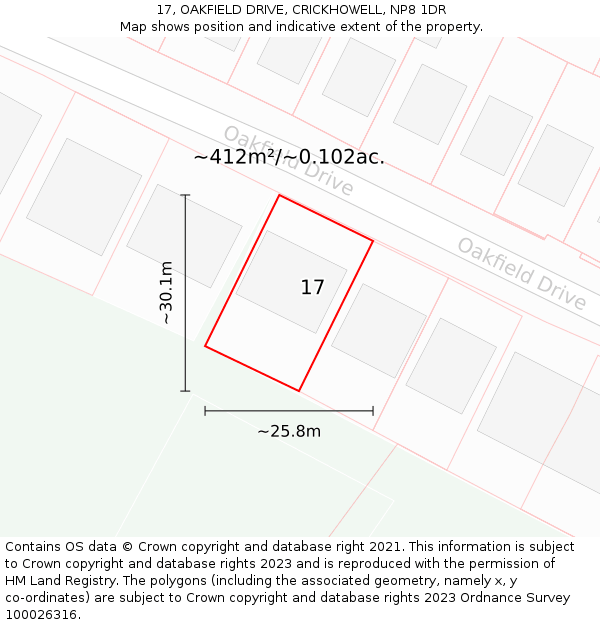 17, OAKFIELD DRIVE, CRICKHOWELL, NP8 1DR: Plot and title map