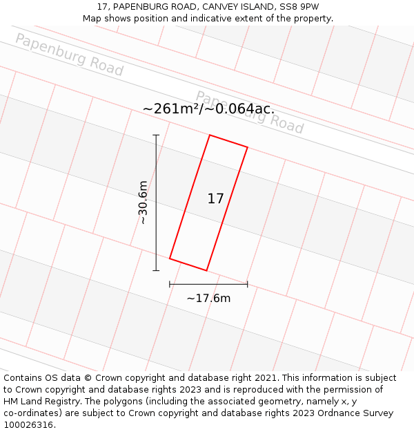 17, PAPENBURG ROAD, CANVEY ISLAND, SS8 9PW: Plot and title map