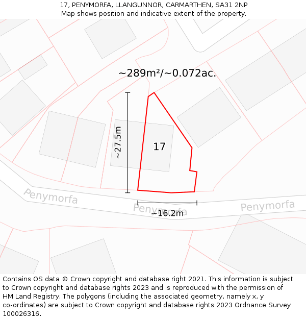 17, PENYMORFA, LLANGUNNOR, CARMARTHEN, SA31 2NP: Plot and title map
