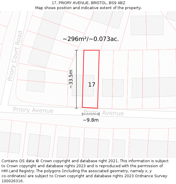 17, PRIORY AVENUE, BRISTOL, BS9 4BZ: Plot and title map
