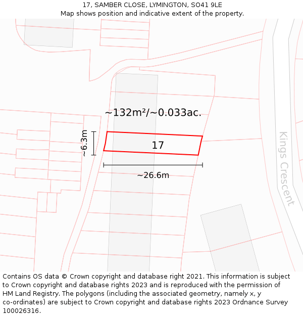 17, SAMBER CLOSE, LYMINGTON, SO41 9LE: Plot and title map