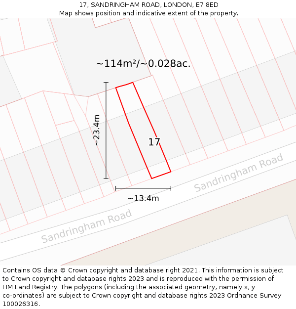 17, SANDRINGHAM ROAD, LONDON, E7 8ED: Plot and title map