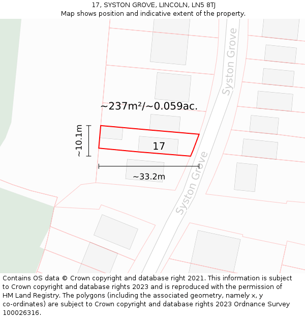 17, SYSTON GROVE, LINCOLN, LN5 8TJ: Plot and title map