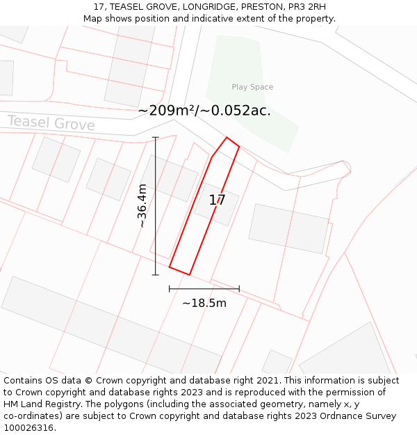 17, TEASEL GROVE, LONGRIDGE, PRESTON, PR3 2RH: Plot and title map