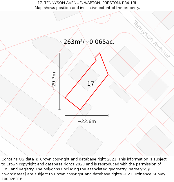 17, TENNYSON AVENUE, WARTON, PRESTON, PR4 1BL: Plot and title map