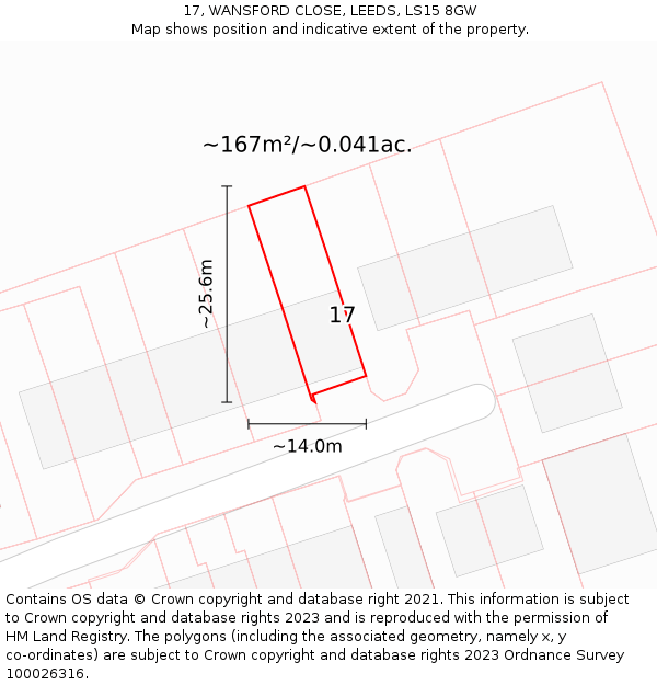 17, WANSFORD CLOSE, LEEDS, LS15 8GW: Plot and title map