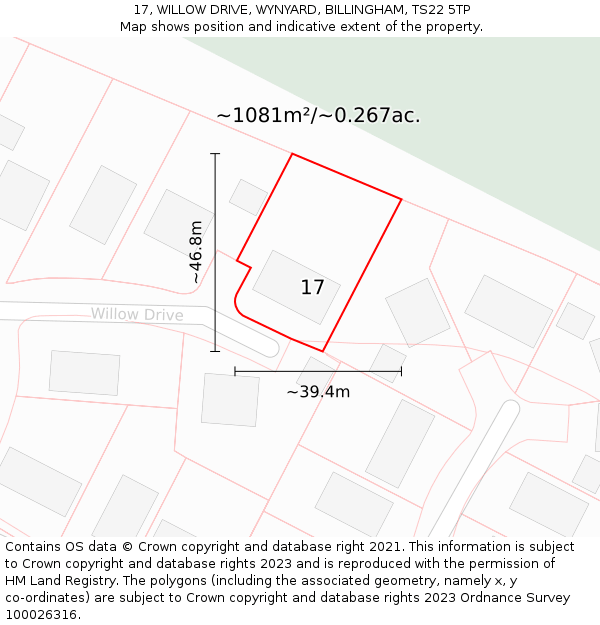 17, WILLOW DRIVE, WYNYARD, BILLINGHAM, TS22 5TP: Plot and title map