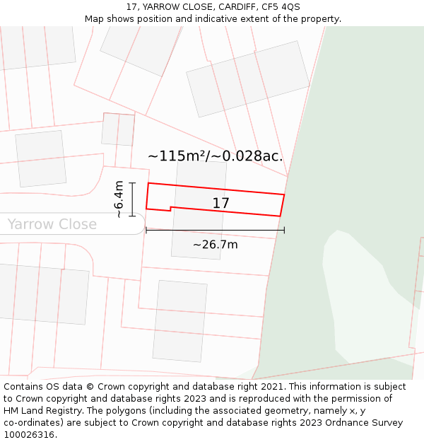 17, YARROW CLOSE, CARDIFF, CF5 4QS: Plot and title map