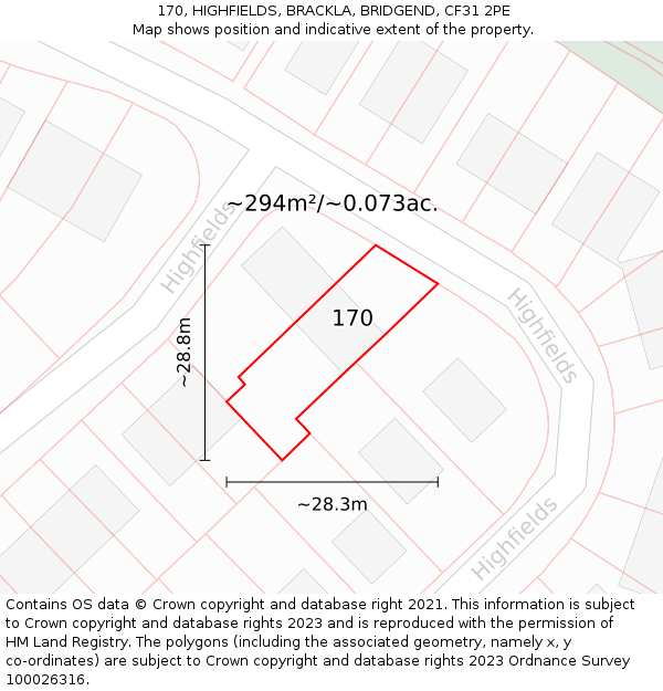 170, HIGHFIELDS, BRACKLA, BRIDGEND, CF31 2PE: Plot and title map