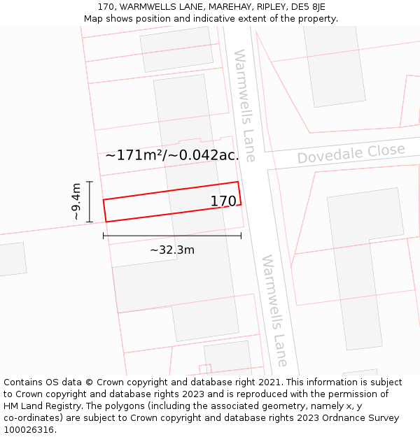 170, WARMWELLS LANE, MAREHAY, RIPLEY, DE5 8JE: Plot and title map