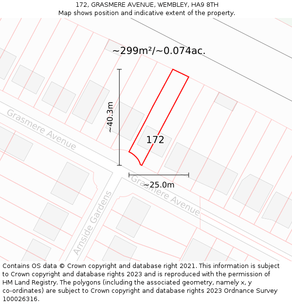 172, GRASMERE AVENUE, WEMBLEY, HA9 8TH: Plot and title map