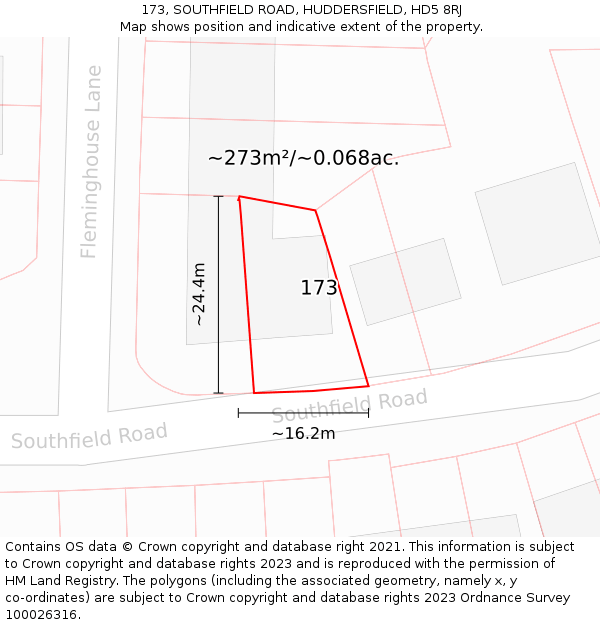 173, SOUTHFIELD ROAD, HUDDERSFIELD, HD5 8RJ: Plot and title map