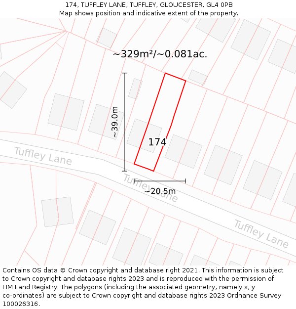 174, TUFFLEY LANE, TUFFLEY, GLOUCESTER, GL4 0PB: Plot and title map