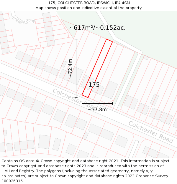 175, COLCHESTER ROAD, IPSWICH, IP4 4SN: Plot and title map
