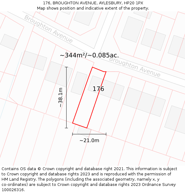 176, BROUGHTON AVENUE, AYLESBURY, HP20 1PX: Plot and title map