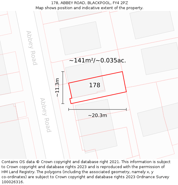 178, ABBEY ROAD, BLACKPOOL, FY4 2PZ: Plot and title map