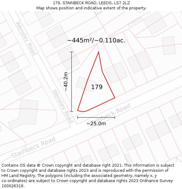 179, STAINBECK ROAD, LEEDS, LS7 2LZ: Plot and title map