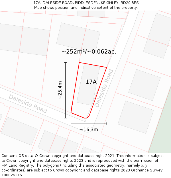 17A, DALESIDE ROAD, RIDDLESDEN, KEIGHLEY, BD20 5ES: Plot and title map