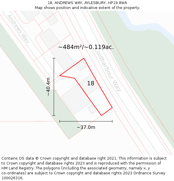 18, ANDREWS WAY, AYLESBURY, HP19 8WA: Plot and title map