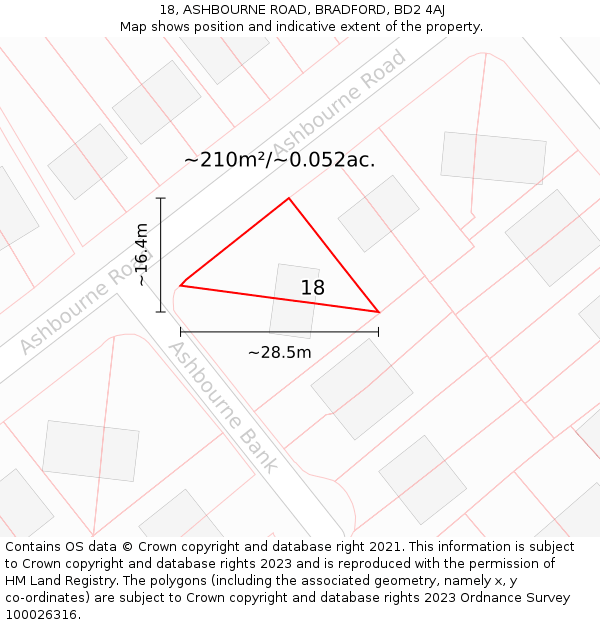 18, ASHBOURNE ROAD, BRADFORD, BD2 4AJ: Plot and title map