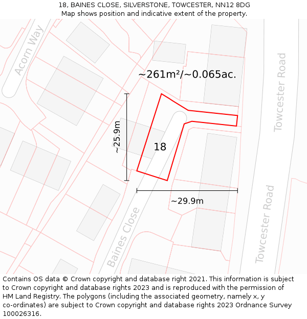 18, BAINES CLOSE, SILVERSTONE, TOWCESTER, NN12 8DG: Plot and title map