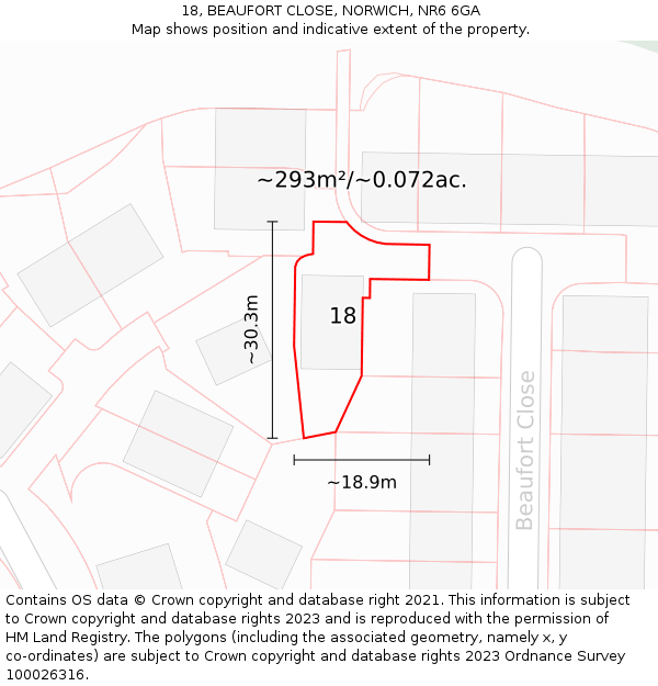 18, BEAUFORT CLOSE, NORWICH, NR6 6GA: Plot and title map