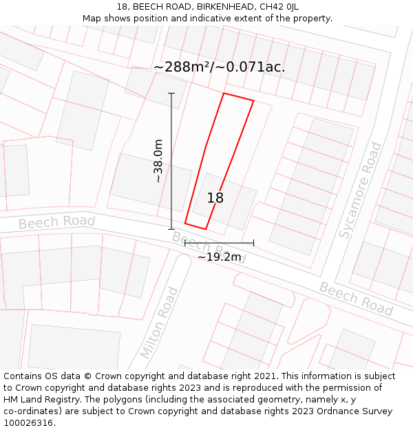 18, BEECH ROAD, BIRKENHEAD, CH42 0JL: Plot and title map