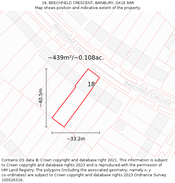 18, BEECHFIELD CRESCENT, BANBURY, OX16 9AR: Plot and title map