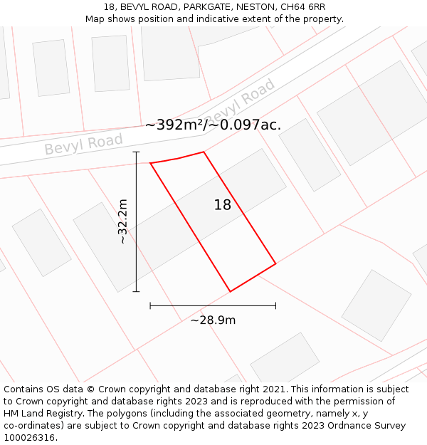18, BEVYL ROAD, PARKGATE, NESTON, CH64 6RR: Plot and title map