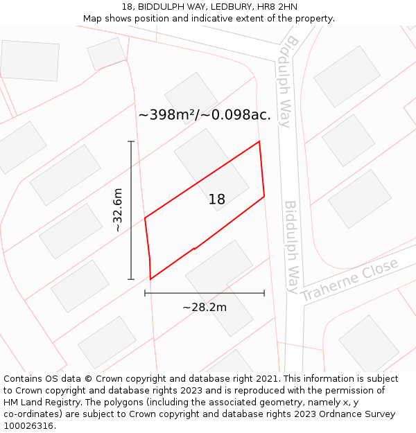 18, BIDDULPH WAY, LEDBURY, HR8 2HN: Plot and title map