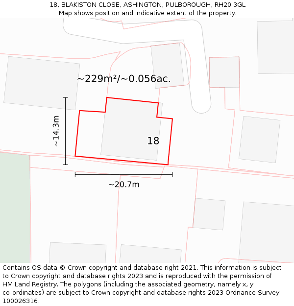 18, BLAKISTON CLOSE, ASHINGTON, PULBOROUGH, RH20 3GL: Plot and title map