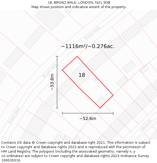 18, BROAD WALK, LONDON, N21 3DB: Plot and title map