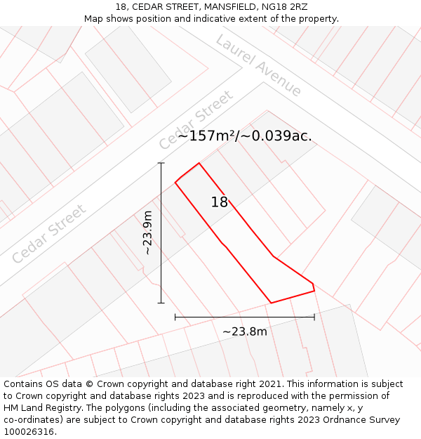 18, CEDAR STREET, MANSFIELD, NG18 2RZ: Plot and title map