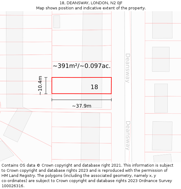 18, DEANSWAY, LONDON, N2 0JF: Plot and title map