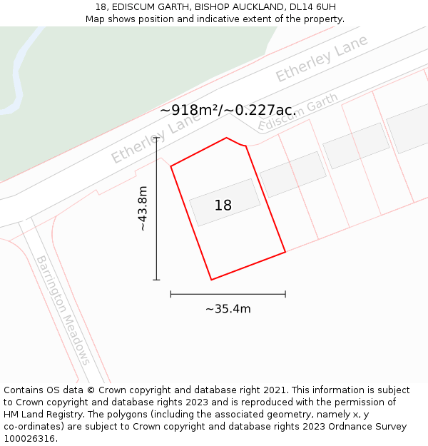 18, EDISCUM GARTH, BISHOP AUCKLAND, DL14 6UH: Plot and title map