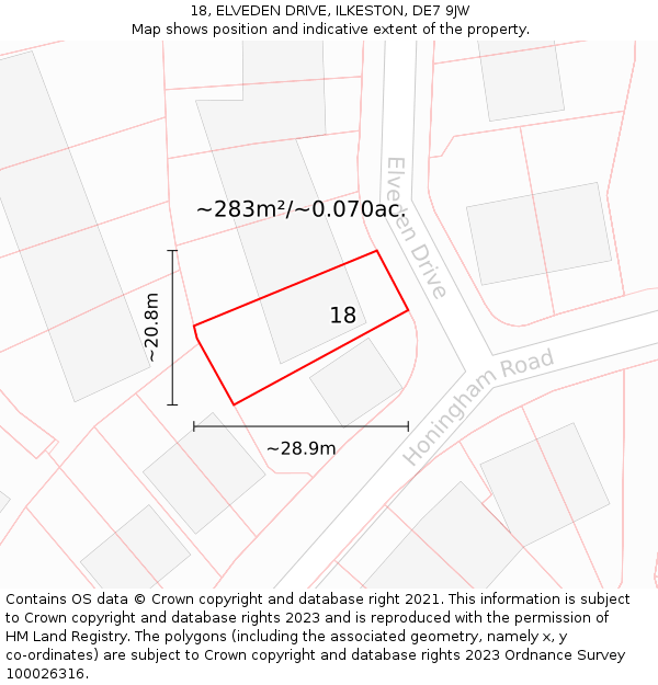 18, ELVEDEN DRIVE, ILKESTON, DE7 9JW: Plot and title map