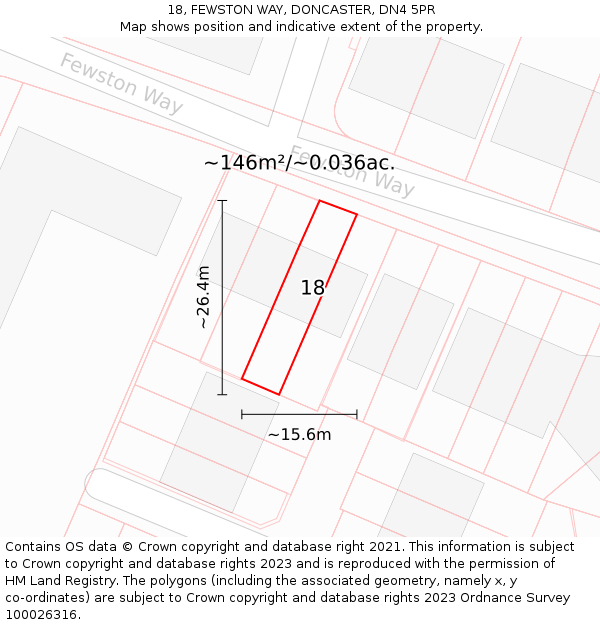 18, FEWSTON WAY, DONCASTER, DN4 5PR: Plot and title map