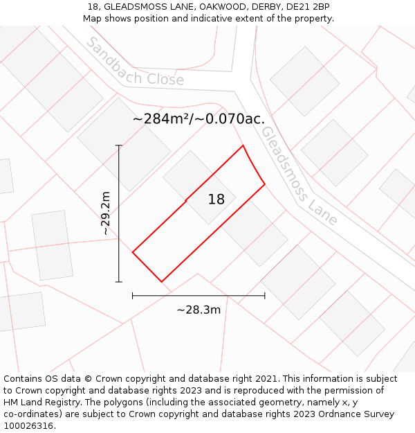 18, GLEADSMOSS LANE, OAKWOOD, DERBY, DE21 2BP: Plot and title map