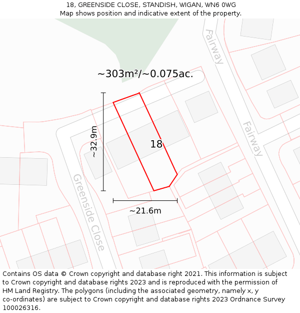 18, GREENSIDE CLOSE, STANDISH, WIGAN, WN6 0WG: Plot and title map