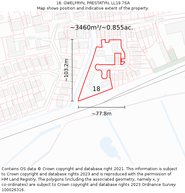 18, GWELFRYN, PRESTATYN, LL19 7SA: Plot and title map