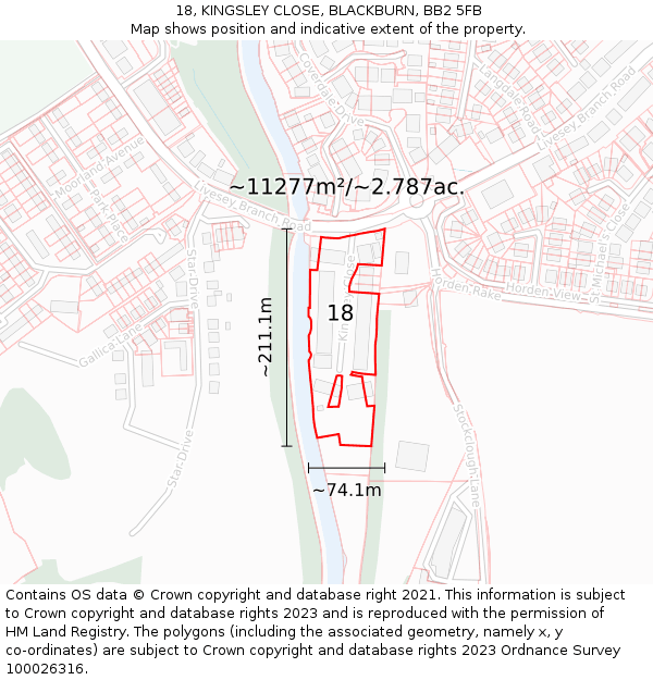 18, KINGSLEY CLOSE, BLACKBURN, BB2 5FB: Plot and title map