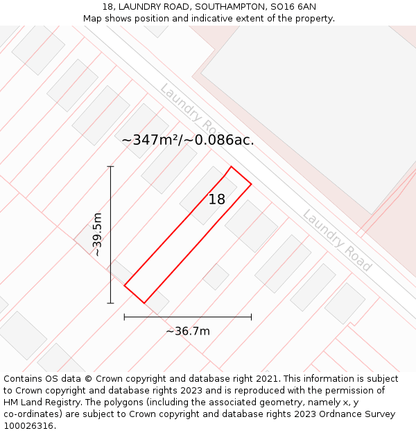 18, LAUNDRY ROAD, SOUTHAMPTON, SO16 6AN: Plot and title map