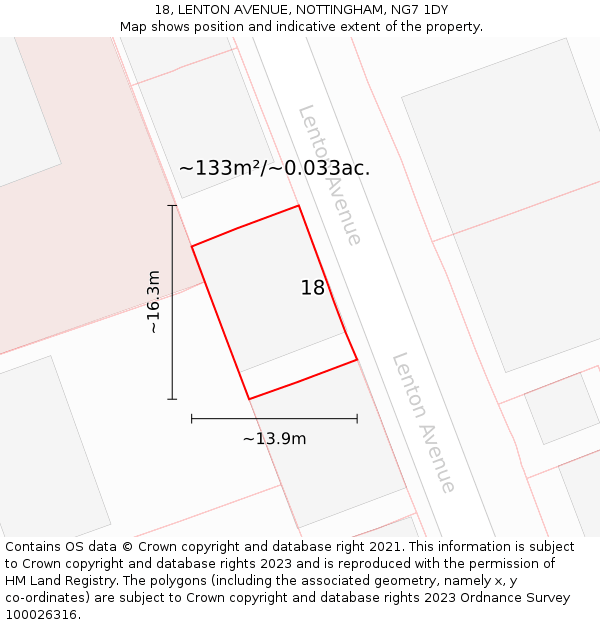 18, LENTON AVENUE, NOTTINGHAM, NG7 1DY: Plot and title map