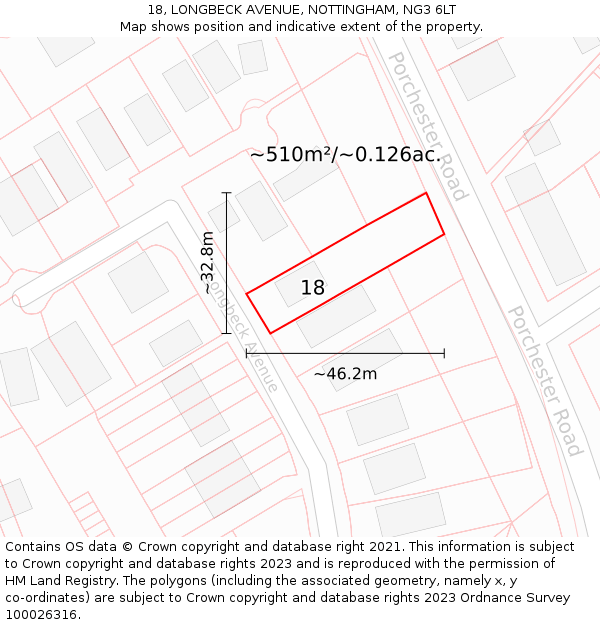 18, LONGBECK AVENUE, NOTTINGHAM, NG3 6LT: Plot and title map