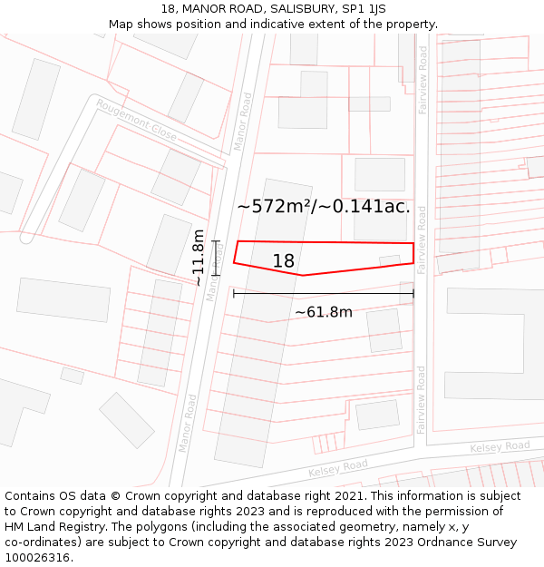 18, MANOR ROAD, SALISBURY, SP1 1JS: Plot and title map