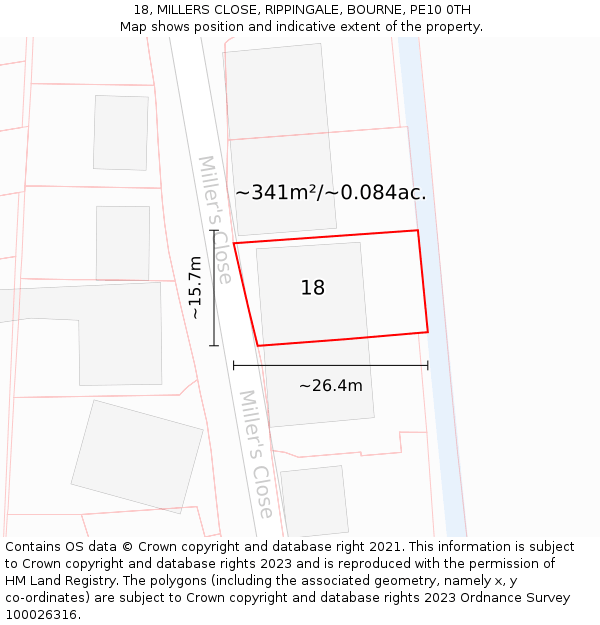 18, MILLERS CLOSE, RIPPINGALE, BOURNE, PE10 0TH: Plot and title map