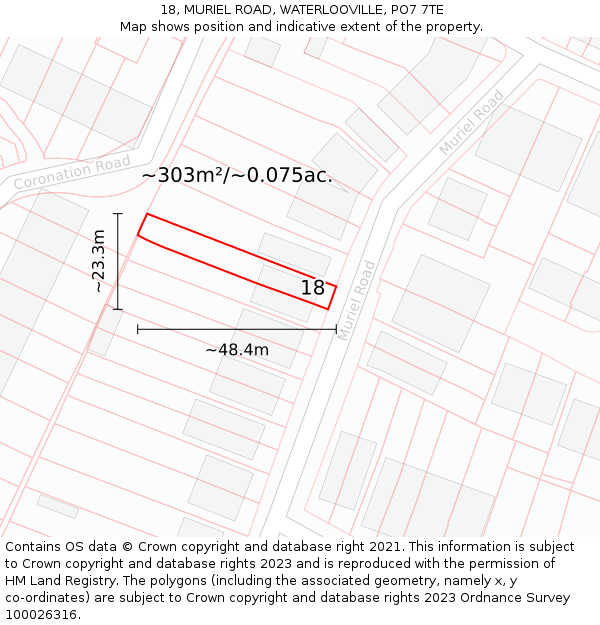 18, MURIEL ROAD, WATERLOOVILLE, PO7 7TE: Plot and title map