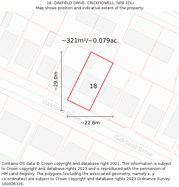 18, OAKFIELD DRIVE, CRICKHOWELL, NP8 1DU: Plot and title map