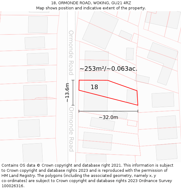 18, ORMONDE ROAD, WOKING, GU21 4RZ: Plot and title map